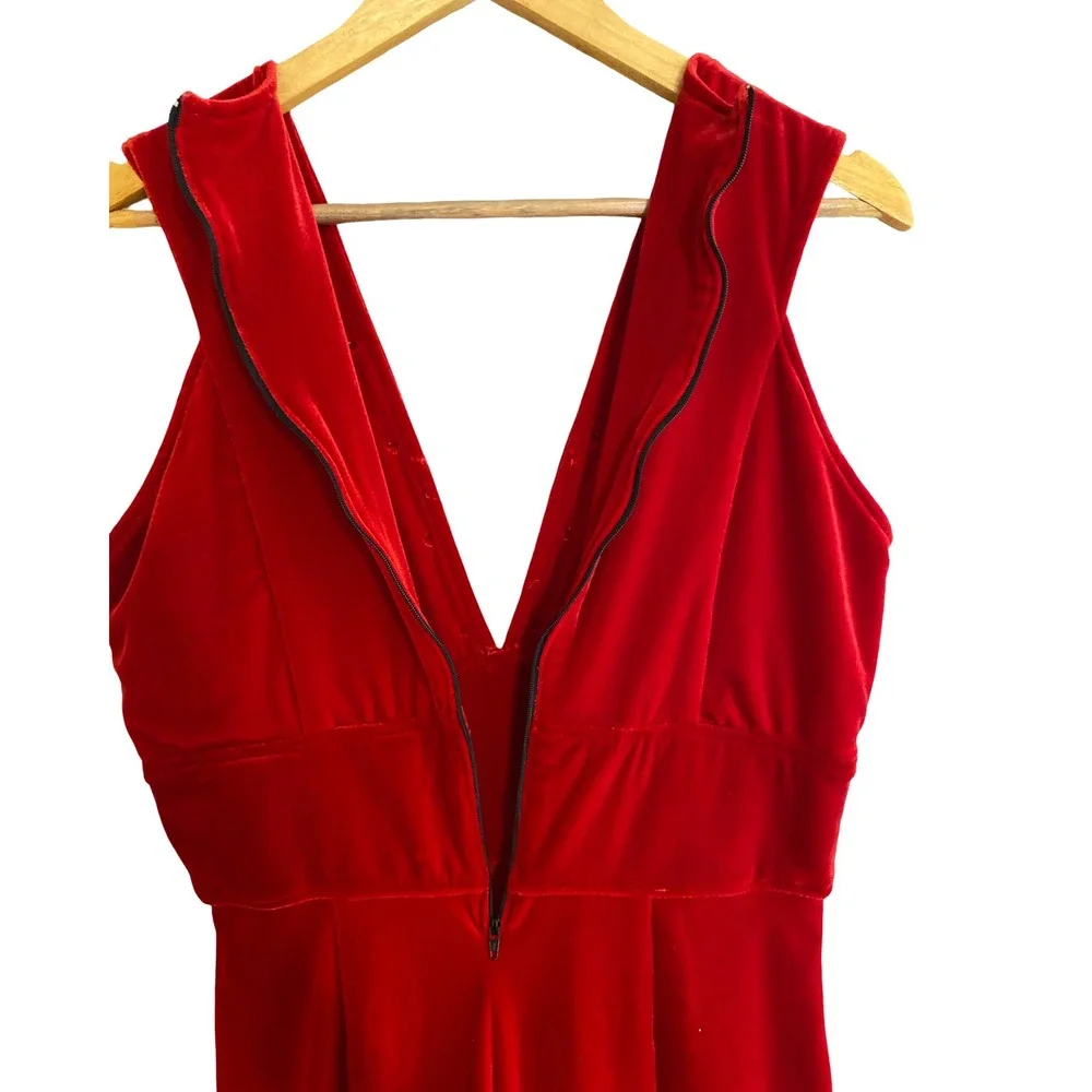 VTG Silverado Womens Red Velvet Studded V-Neck Wide Leg Jumpsuit S Western Glam
